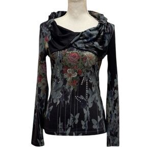 Y2K Alberto Makali Floral Printed and Embelished Top.  Medium
